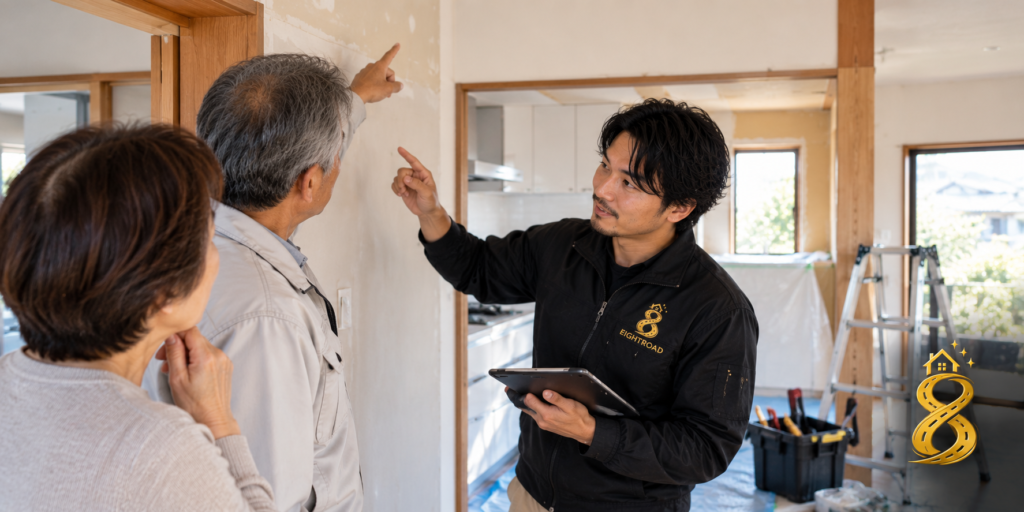 京都の住宅でリフォーム・修繕について相談している様子